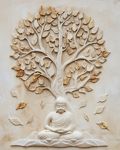 Buddha under the Tree of Life in beige