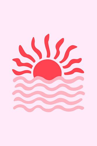 Rustgevende roze zon en golven