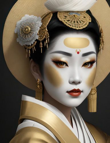 Traditionell gekleidete Geisha aus dem 19. Jahrhundert mit dazugehörigem Make-up und Frisur.