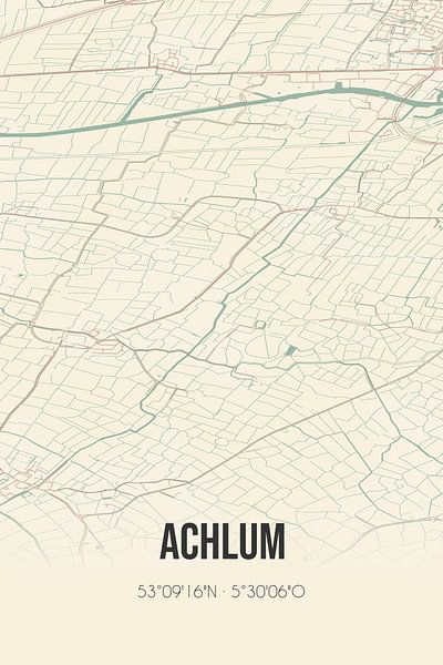 Carte ancienne d'Achlum (Fryslan) par Affiches de lieux