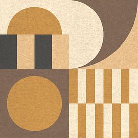 Retro Bauhaus geometrisch in ockergelb und braun I von Abstrakte minimalistische Kunst