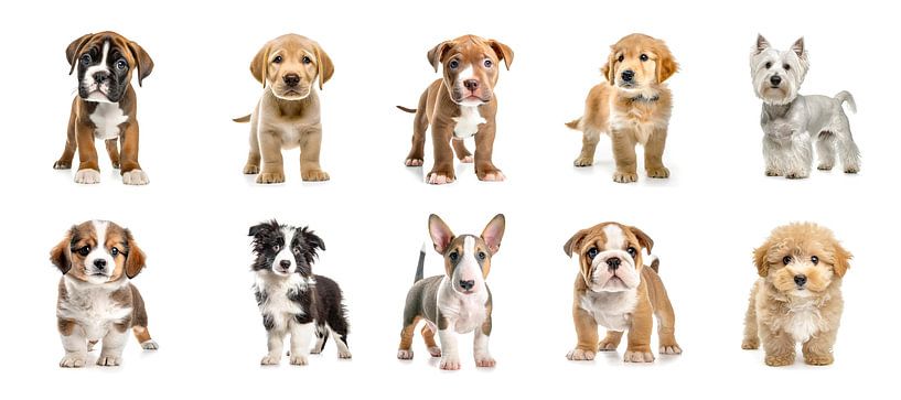 Hundewelpen stehen isoliert auf weißem Hintergrund, ausgeschnitten von Animaflora PicsStock