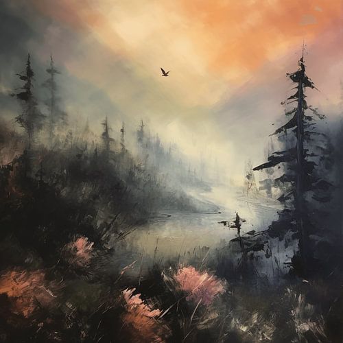 Mountain landscape in pastel