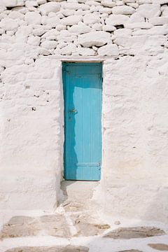 White cottage blue door Mykonos | Greece Photo Print | Colourful travel photography by HelloHappylife