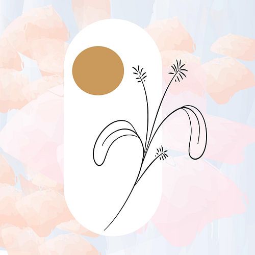 Licht roze met bloem Minimalist - Abstract schilderij 1.1