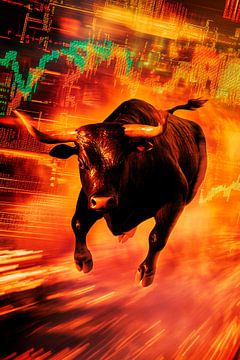 Bull-markt met een dynamische achtergrond van Poster Art Shop