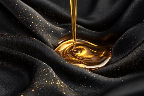 Gouden vloeistof op zwarte stof