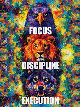 Focus Discipline Execution Eagle Lion Wolf Motivational Portrait by Ramy Salah Hefny