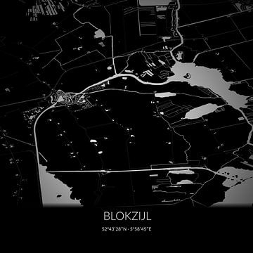Zwart-witte landkaart van Blokzijl, Overijssel. van Rezona