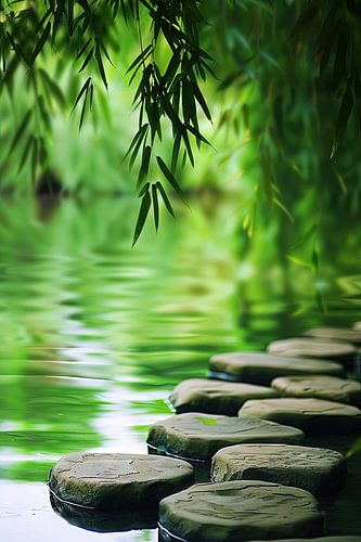 Zen tuin - Meditatieve stenen in het water