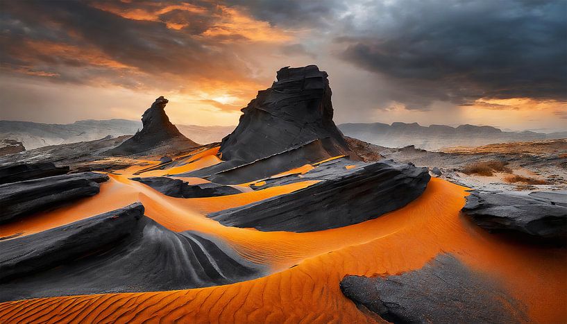 Rotsen met zand in de woestijn van Mustafa Kurnaz