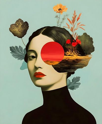 Portrait surréaliste - Femme avec tête de fleur, art abstrait