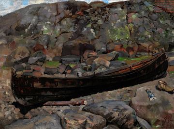 Akseli Gallen-Kallela,Boot op een rotsachtige kust in de buurt van de oude kerk in Tyrvaa