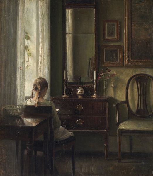 Interieur mit einem lesenden Mädchen, Carl Holsøe von Meisterhafte Meister