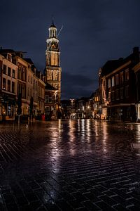 Wine tower and market at night by Arnold van Rooij