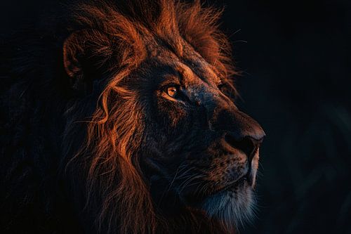 Leeuw in Schemerlicht met Gouden Manen