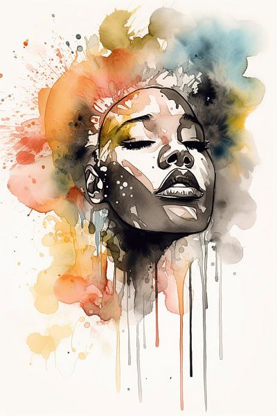 Black Woman in watercolours 4/4 by Hans-Jürgen Flaswinkel