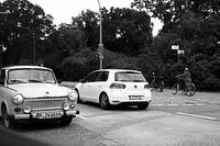 Trabant in Schwarz und Weiß