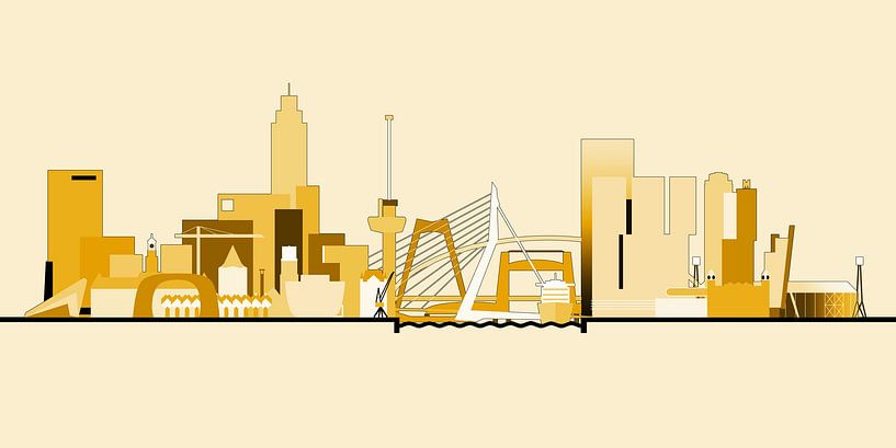 Rotterdamse skyline in goudtinten van Frans Blok