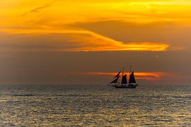 USA, Florida, Red colorful dramatic sunset behind sailing ship by adventure-photos