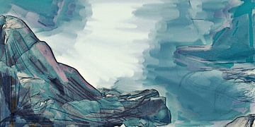 'De Rots in de Branding' - Sardinië - Capo Testa - Abstract - Digitale Kunst van VenVision Art