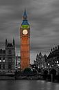 Night photograph Big Ben partly in black and white in London by Anton de Zeeuw thumbnail