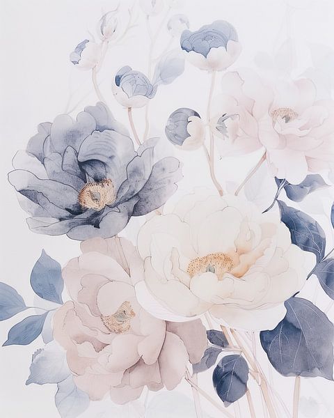 Elegance of Peonies with Blue Leaves by Color Square