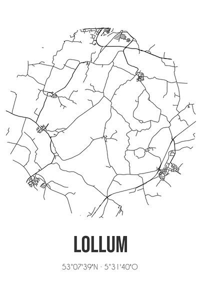 Lollum (Fryslan) | Map | Black and white by Prints of Place
