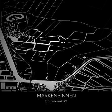Schwarz-weiße Karte von Markenbinnen, Nordholland. von Rezona