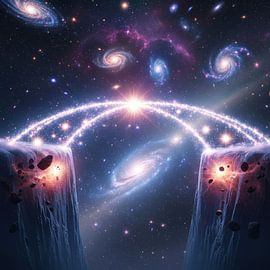 Een gloeiende brug die horizonten van oneindige sterren verbindt.