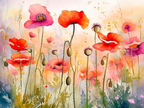 Elegant schilderij van een  Klaprozenveld