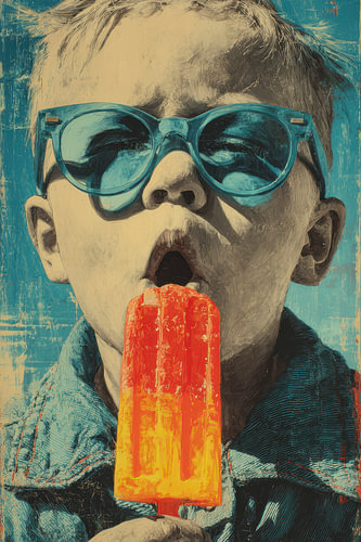Retro pop art portrait of a boy with an ice lolly