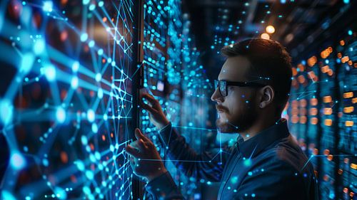 Mannelijke admin in futuristisch datacenter