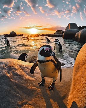 Pingouins sur la plage sur fernlichtsicht