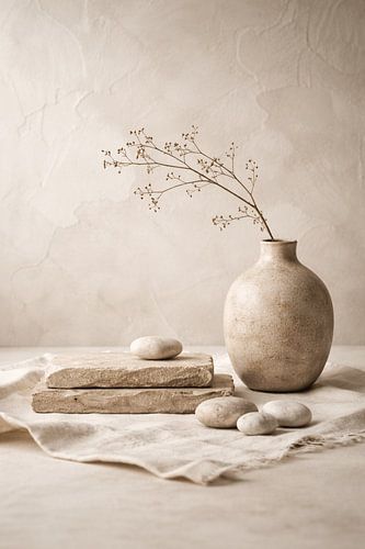 Japandi Neutrale Decor Stilleven – Moderne Minimalistische Wanddecoratie