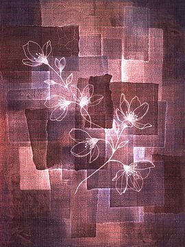 Japandi Art. Botanisch in Textuur in Wabi-Sabi stijl