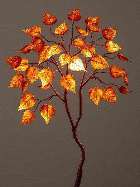 Lampe à feuilles de tremble doré - Sculpture lumineuse décorative pour l'automne par Artistic
