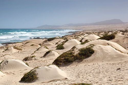 Zandduinen en de Atlantische Oceaan bij Cabo Santa Marina op Boa Vista in Kaapverdië