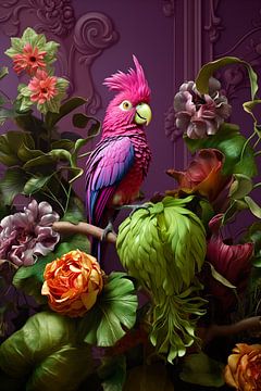 Exotisch tropische vogel in paars, groen en magenta van Marianne Ottemann - OTTI