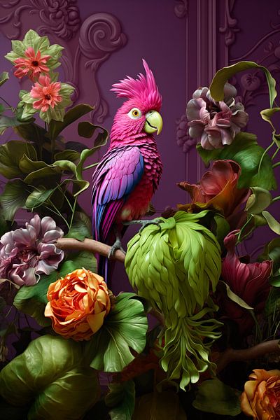 Paradis tropical en violet, vert et magenta par Marianne Ottemann - OTTI