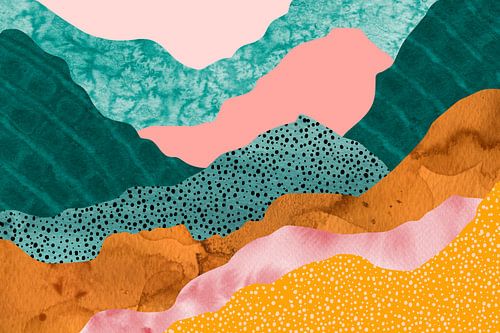 Collage: abstrakte Landschaft in frischen Farben. Boho-Stil.