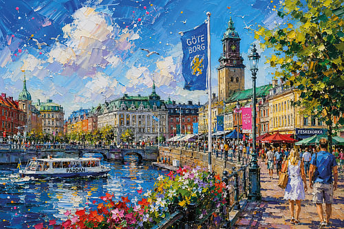 Schilderij van Göteborg, Zweden – Scandinavische waterkant