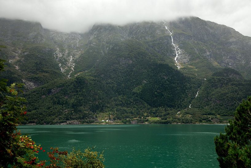 Waterfall in Norway. A lake with mountains | photo fine art print by Karijn | Fine art Natuur en Reis Fotografie