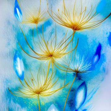 Bloem ragfijn geel en blauw van Lily van Riemsdijk - Art Prints with Color