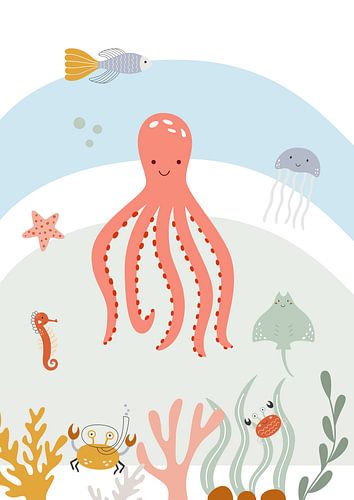 Octopus in de zee, kinderkamer van Iris Koopmans