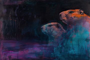 Neon Capibara | Twilight Capybara Glow van Kunst Kriebels