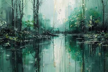 An emerald-green river landscape with golden highlights – Mystical Nature Art XL
