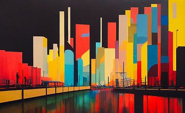 Skyline einer Stadt Gemälde Kunst Illustration 04 von Animaflora PicsStock