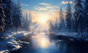 Winterlandschap bij zonsopgang van fernlichtsicht