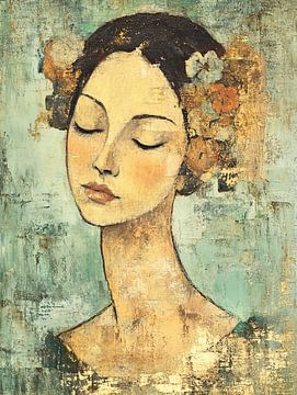 Femme discrète avec des fleurs sur Caprices d'Art